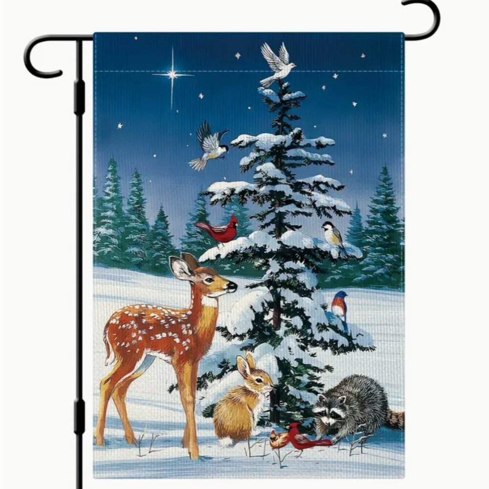1pc 12X18 Christmas Forest Animals Garden Flag